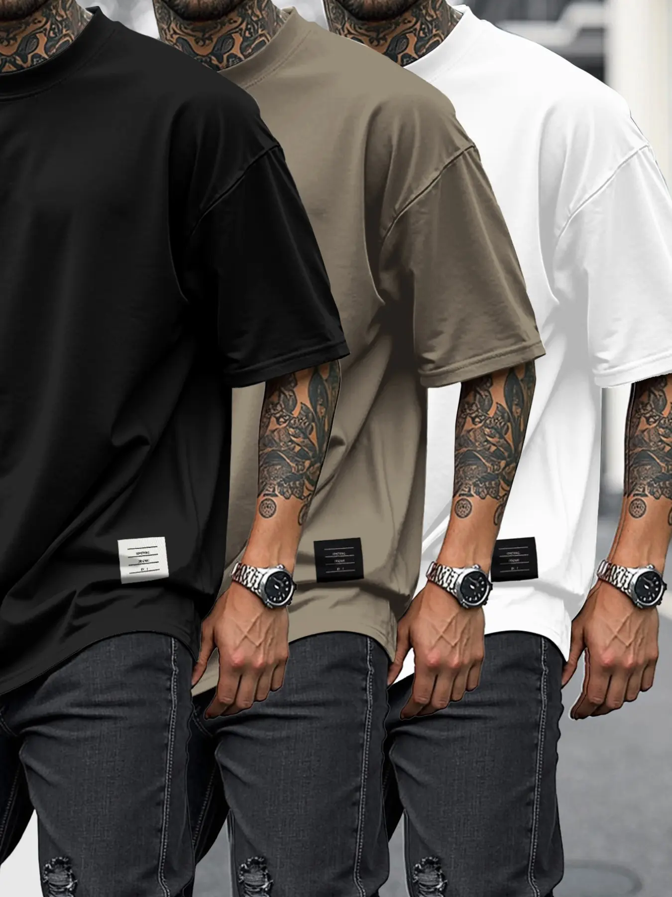Men's crew neck basic T-shirt, regular fit, breathable and casual short sleeve. Minimalist streetwear style with one shirt multiple ways, skin-friendly, durable daily top, suitable for multiple scenarios such as daily commuting, fitness training