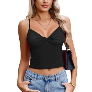 Avidlove Women's Twist Front V Neck Tank Top Spaghetti Strap Crop Tops Sleeveless Double Lined Camisole Summer