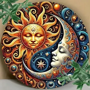 Vintage Yin Yang Sun Moon Wall Decor in Aluminum Metal for Indoor and Outdoor Home Office Living Room Bedroom Decor