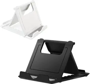 2 Pack Portable Cell Phone Stand Holder for Desk, Foldable Pocket-Sized Mount, Universal Adjustable Desktop Mobile Phone Kickstand Compatible with iPhone IPads Kindle Android Black & White Compact Durable