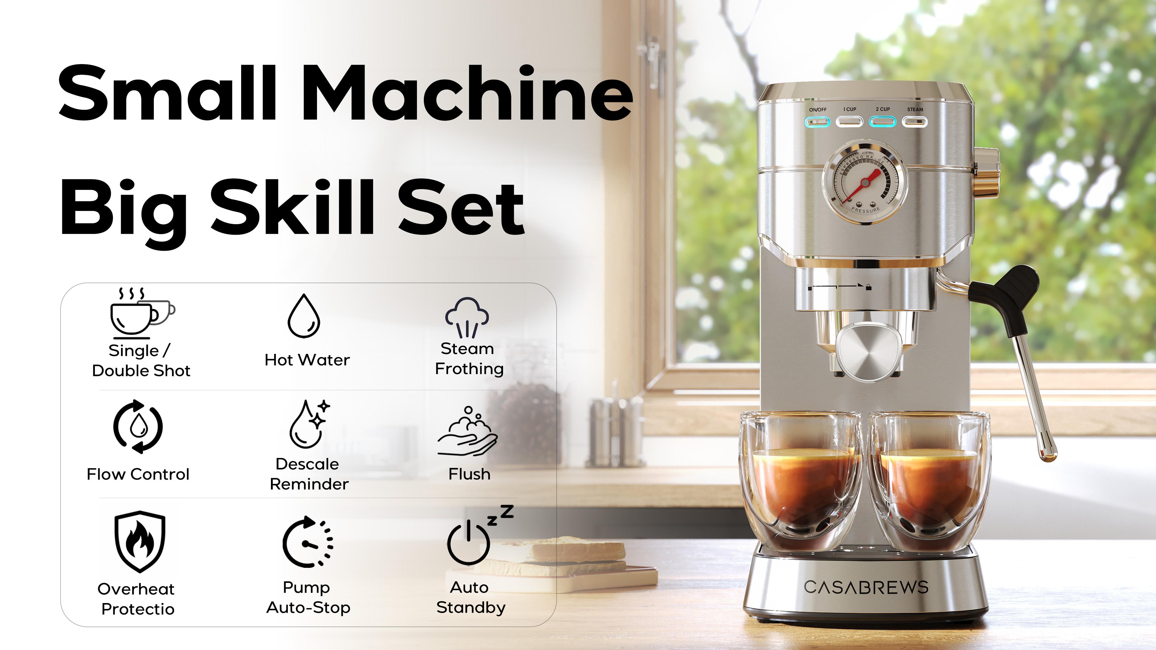 CASABREWS CM5418 Espresso Machine, 20-Bar Coffee Maker with PID Temperature Control, Pressure Gauge, Pre-Infusion, Steam Wand & Stainless Steel Design