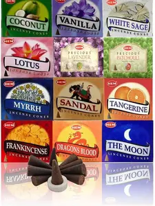 Hem 12 Assorted Boxes of Incense Cones, (120 Total)| Natural Fragrance for Aromatic Rooms | Odor Remover Incense for Stress Relief & Relaxation (Assorted 3)