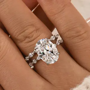 MAXINEJEWELRY 4.5ct Oval Cut 5A Cubic Zirconia 2-Piece Engagement Ring, Women's Artificial Gemstone Jewelry for Proposal, Wedding, Daily Wear, Engagement Rings