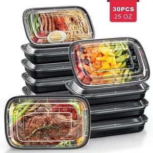 GPED 30 Pack Meal Prep Containers, 25oz Plastic Food Storage Containers With Lids To Go Containers, Bento Box Reusable BPA Free Lunch Boxes, Disposable Stackable