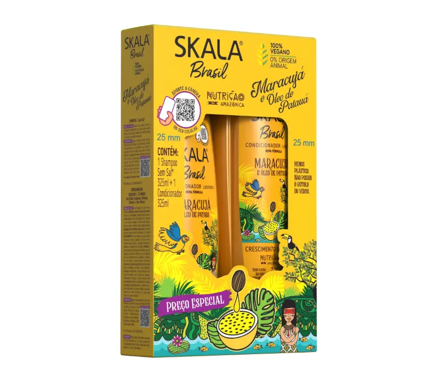 Skala Brasil Passion Fruit & Patauá Oil Haircare Kit, Gentle Cleansing Shampoo & Deep Conditioning Treatment for 3A-3C Curls, 325ml Set