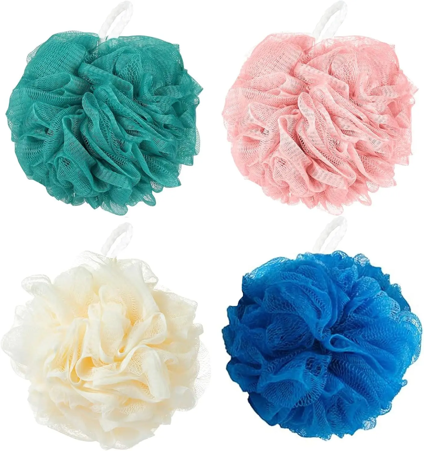 Loofah Sponge Shower Loofahs Bath Sponges Mesh Balls for Women Men 4 Colors Soft Pouf Body Scrubber 50g Exfoliate Cleanse Soothe Skin Ideal for Daily Use