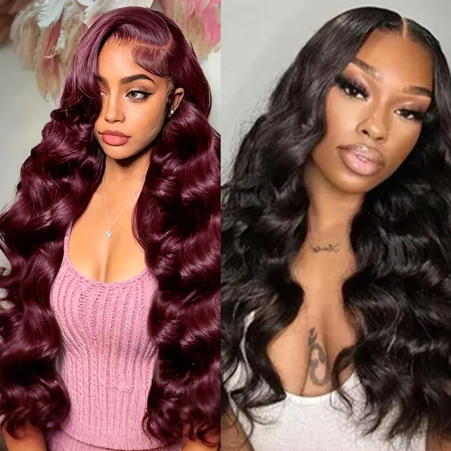 [Live Combo sale] Buy 1 get 2wigs, 2Pcs 13x4 HD Lace Front Wigs Human Hair Body Wave Wig + 99J Burgundy Body Wave Wig, 180% Density Pre Plucked Glueless Lace Frontal Wigs for Black Women, 22-30 Inch wig pre