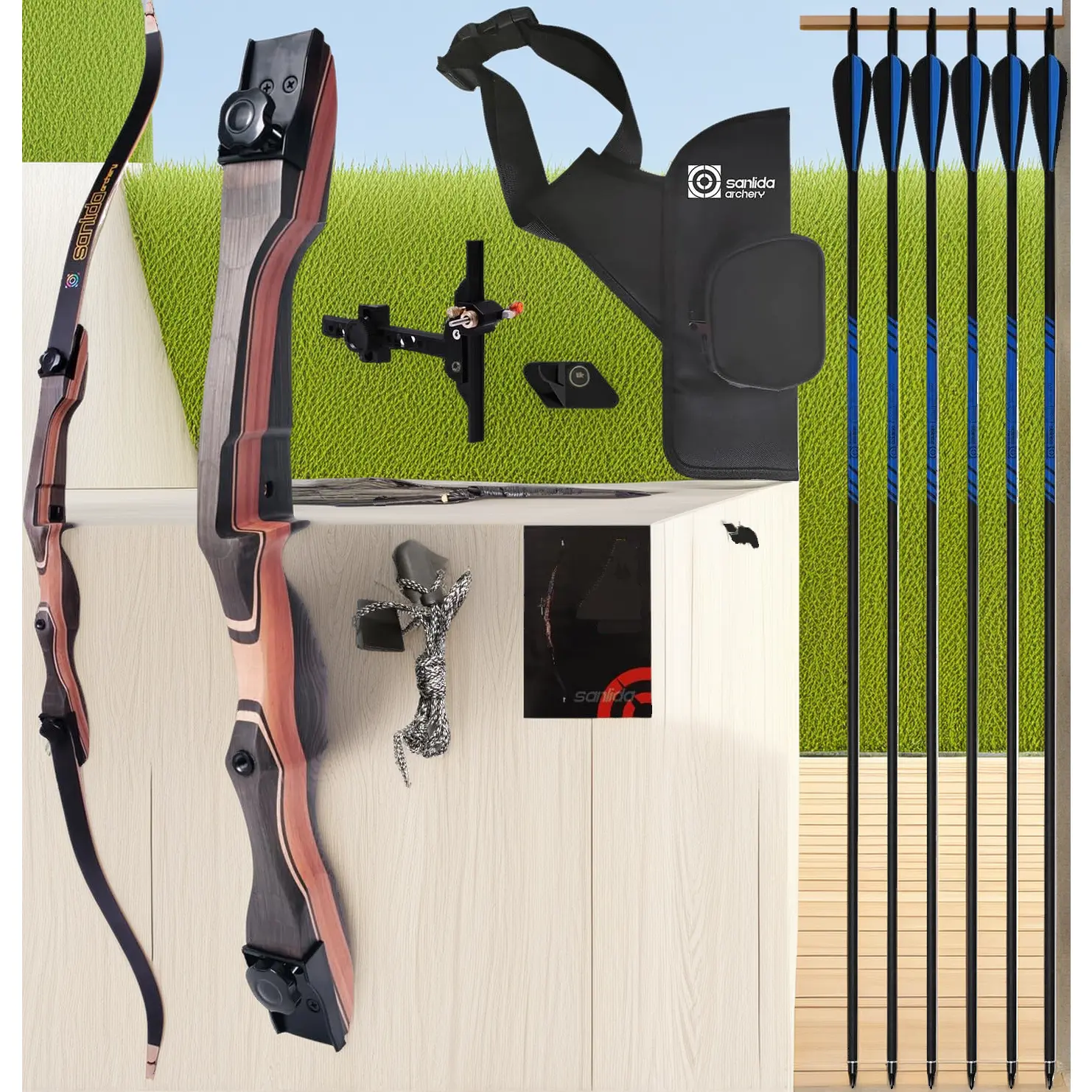 Right Hand Multi-Size Wooden Recurve Bow and Arrows Kit, 48/54/62/66/68/70 In Various Lengths Archery Set for Adults Beginner Training & Competition, Recurve Shape, Wooden Bow, Archery Sport, Training Set