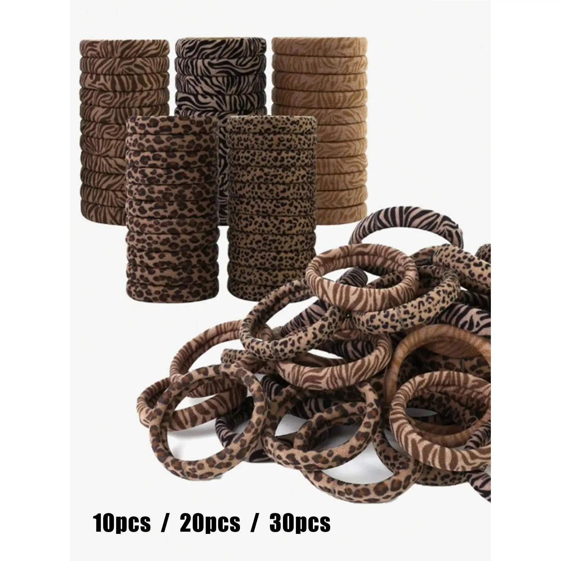 Women's Leopard Print Elastic Hair Ties - Soft Fabric, 2in Diameter, Thick for Ponytails, 5 Colors, Sports & Outdoor Protective Gear Accessories