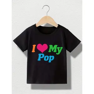 Colorful I My Pop Heart Graphic Short Sleeve T-Shirt for Boys - Stylish Casual Round Neck Tee, Perfect for Summer Wear, Fun Graphic Design (3-13Y)