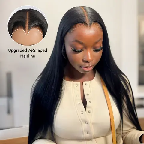 [New In] Wiggins Hair Glueless Straight Wig Lagos Hairline Widow's Peak Straight Wig Pre Cut 6x8 Lace Ready To Go Wigs Human Hair Pre Plucked Drawstring Wigs
