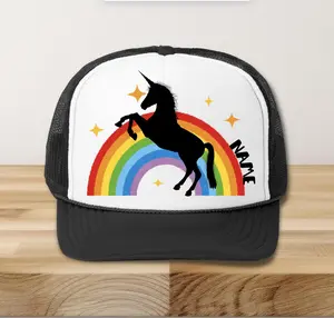 Unicorn Trucker Hat, Rainbow Hat, Personalized Birthday Unicorn Hat, Custom Hat for Girls, Made to Order Unicorn Rainbow Hat