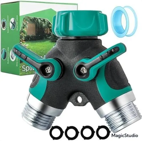 Hose Splitter 2 Way 3/4 Inch Faucet Y Connector With Shut Off Valve,Garden Hose Splitter With 4 Leakproof Washers 1 Tape As Gift,Garden Supplies Hose Splitter Adapter For Indoor Or Outdoor Faucets
