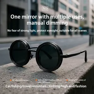 Rounded Polarized Glasses, Adjustable Tint Sunglasses, 1-9 Gears Sunglasses, Beach Shady Rays Sunglasses with ND Filter Lenses, Men Gifts