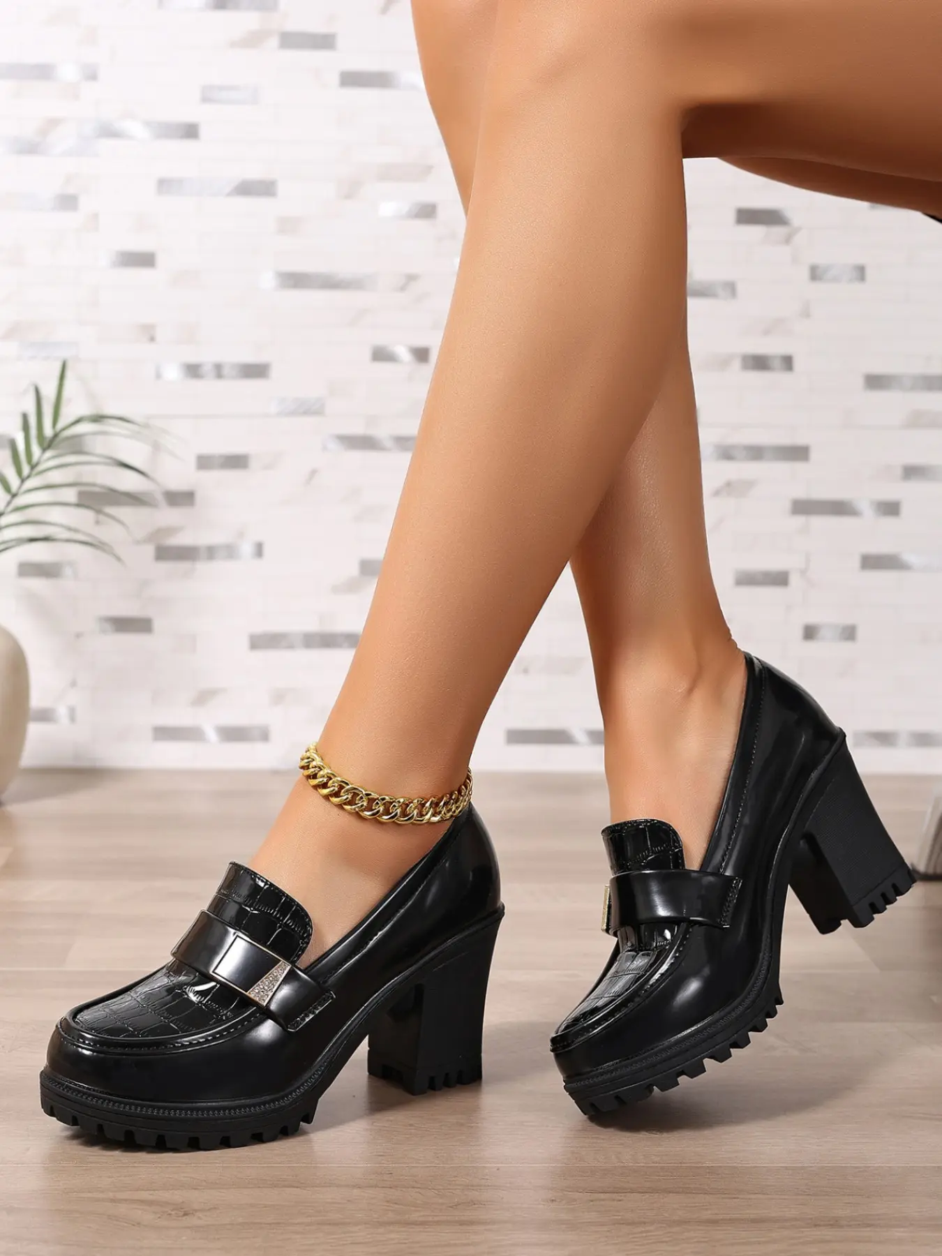 Women's Comfortable Chunky High Heel Pumps, Elegant, Classy, Stylish PU Upper, Rubber Sole, Thick Block Heel, All Seasons, Fashionable and Durable Shoes, Heeled Footwear, Chunky Heeled Shoe, Block High Heels