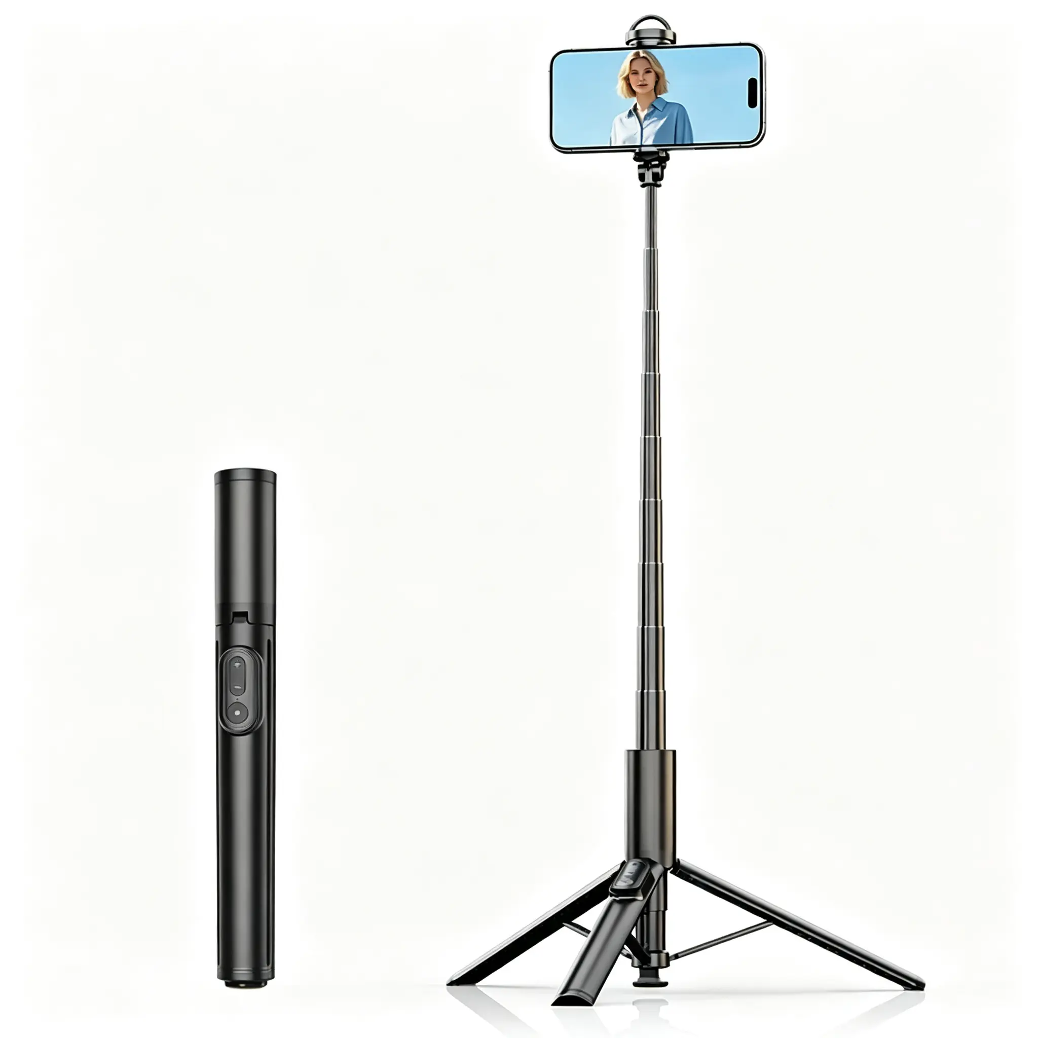 2026 New 5-in-1 63" Automatic Phone Tripod, Auto-Open and Close Selfie Stick Tripod with Remote, Extendable Phone Stand for iPhone & Android, Lightweight Selfie Stick for Creators, Vloggers