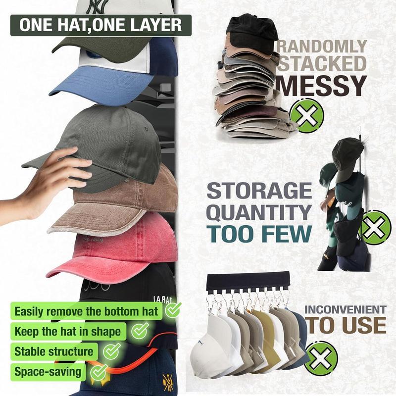 2026 Baseball Hat rack for Men and Women Wall-mounted multi-level hat storage rack  2 sets hold up to 16 hats Hanging storage rack suitable for closet doors and wall decorations Black Organiser