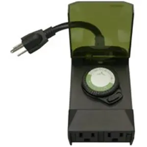 212 MAIN 24-Hour Mechanical Programmable Timer - Grounded, Weatherproof Sports & Outdoor Accessory for Outdoor Lighting, Holiday Decorations, 125V AC, 60Hz 15A, 2 Grounded Outlets, CFL Compatible