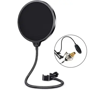 150mm Double-Layer Microphone Pop Filter, Flexible Windshield, Soundproof Recording Accessory, Adjustable Mounting Clip for Studio Sessions