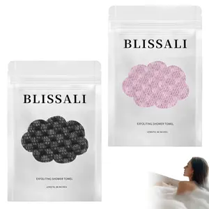 48 in Large Size Blissal Hexa Fiber Exfoliating Shower Towel - Premium 2-Sided Bath Scrub Wash Cloth for Body, Smoothness Boost, Suitable for All Skin Types