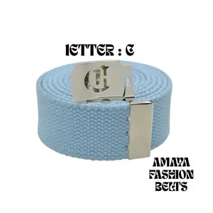 Letter C Baby Blue Old English Buckle with belt/ Canvas belts/ Adjustable belts/ Men and Women belts