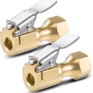 Effortlessly Inflate Your Car Tires with Heavy Duty 2pcs Open Flow Lock On Tire Chuck with Clip in Vibrant Yellow Color - Compatible with Inflator, Automotive Tire Inflator and Gauge Compressor Accessories