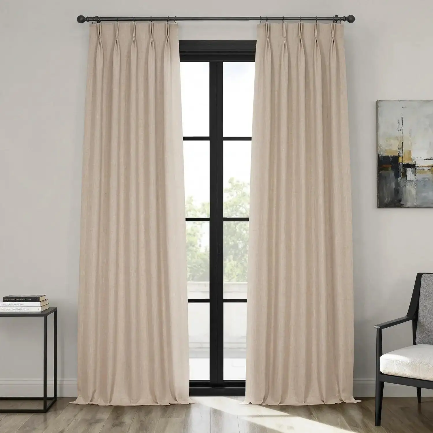 Half Price Drapes French Pleat Textured Faux Linen Room Darkening Curtain, Room Decor Curtain, Window Curtains Bedroom