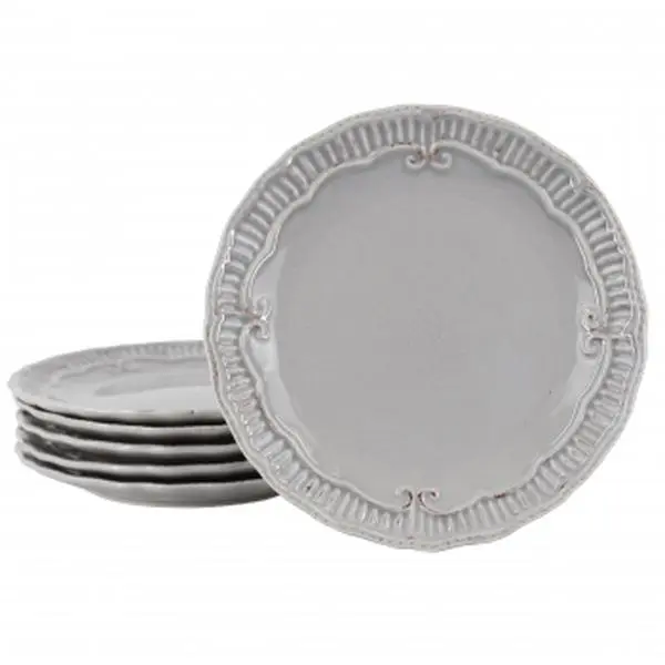 212 MAIN Rustic Modern Southern Home 6-Piece Grey Embossed Edges Stone Finish Dinnerware Plates Set - 9 in. Capri Stone Plates with Unique Texture, Dishwasher-Safe, Six Pieces