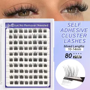 80 Cluster No Glue Eyelash Clusters for a Natural Fluffy Look, Perfect for Beginners, Easy to Apply and Reusable, Fluffy False Eyelashes, Volume Focused Lashes