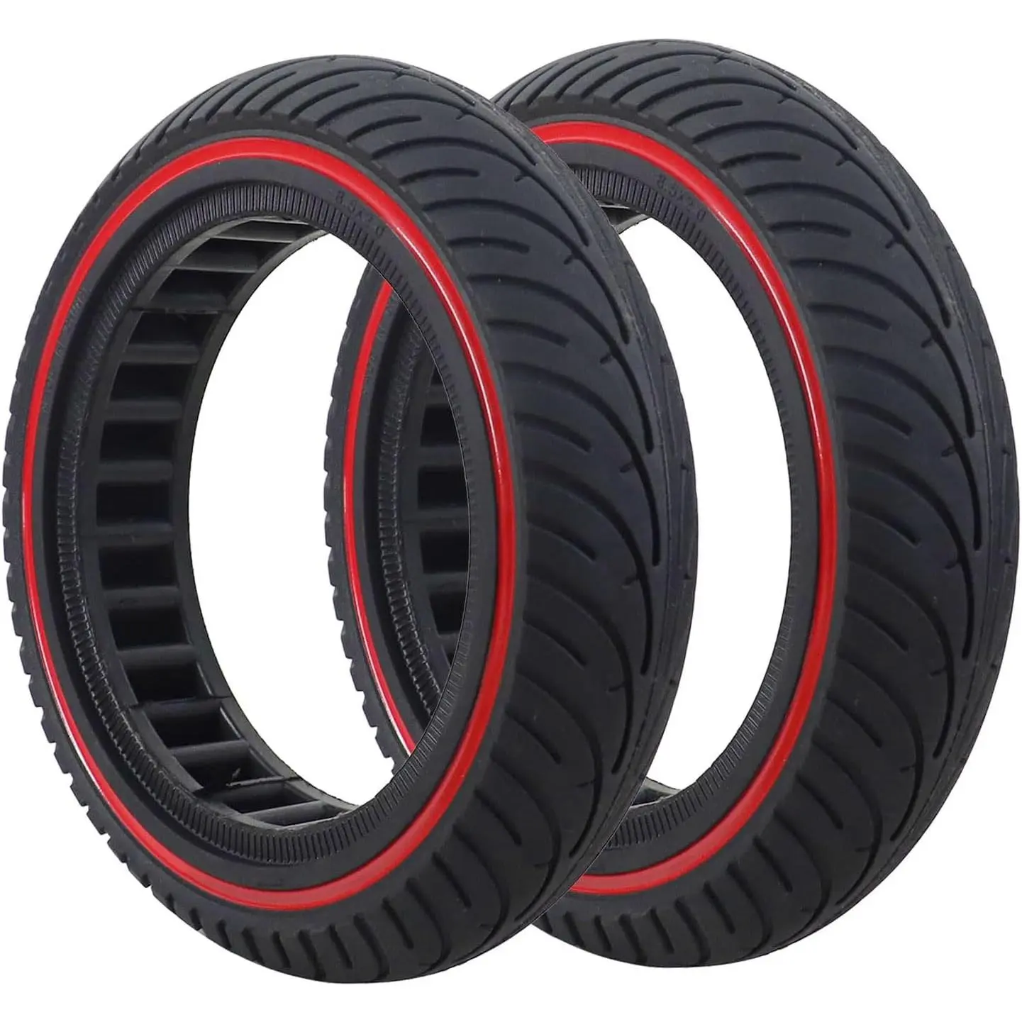 8.5x2 Solid Butyl Rubber Scooter Tire - Red, Antislip Tread, Puncture-Proof Replacement with Better Heat Dissipation, Easy Installation for Xiaomi M365 Pro, Gotrax GXL V2, Scooter Wheels, Grooved Tread, Antislip Pattern, Heat‑Dissipating