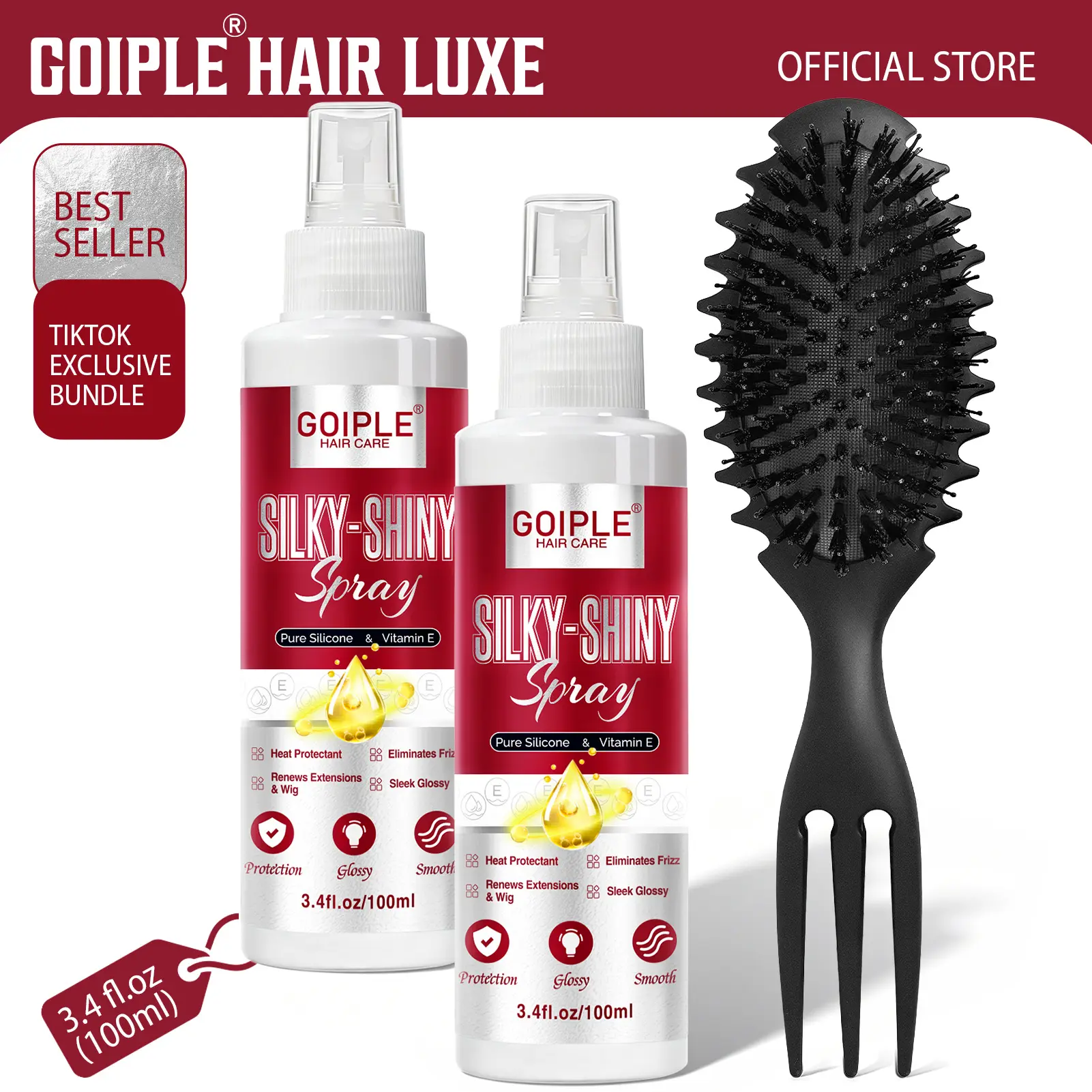 Wig Protection Silky-Shiny Spray – Heat Protectant, Anti-Frizz & No Rinse, for Synthetic & Human Hair Wigs, Daily Care, Smooth Shiny & Tangle-Free, 3.4fl oz