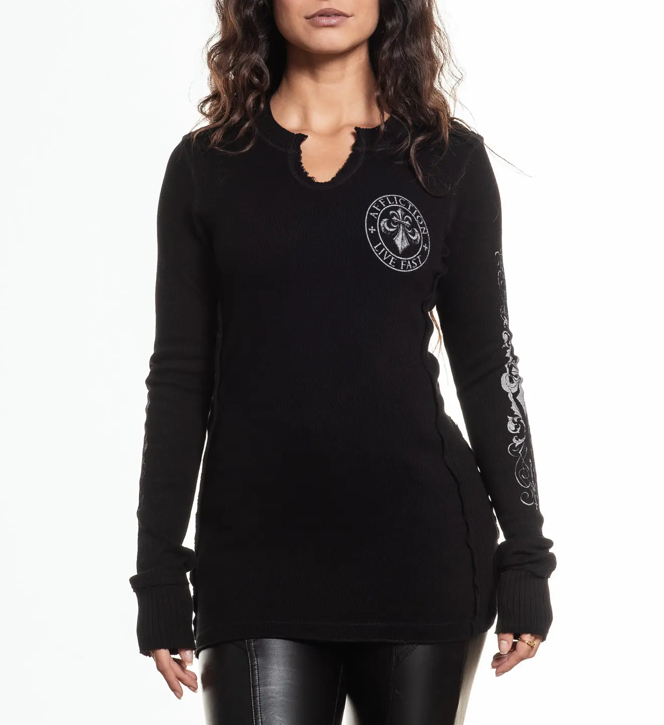 Affliction Women's Thermal Shirt Simulation Wings