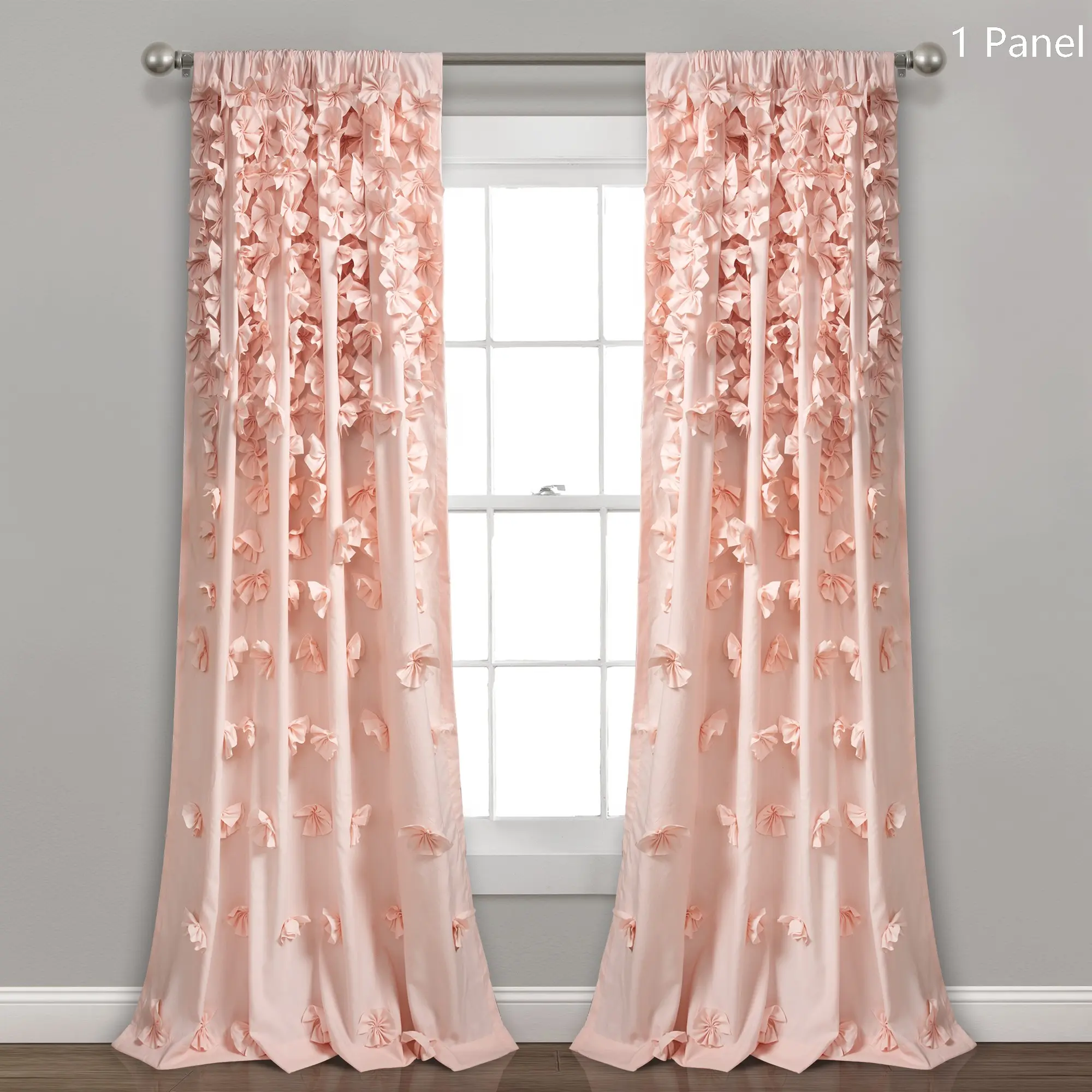Lush Decor Riley Window Curtain (Single Panel) - Window Drapes with Princess Aesthetic, Bow Curtains, Fancy Floral Frame, 3" Rod Pocket Ease - Sold Individually, 54"W x 45"-120"L