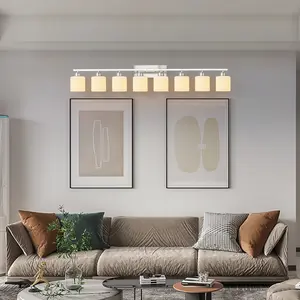 8-Light Bathroom Light Fixtures, 52inch Nickel Vanity Light with Milky White Glass Shade, Modern Bathroom Wall Lights Over Mior, Farmhouse Wall Sconces Lighting for Bedroom Living Room
