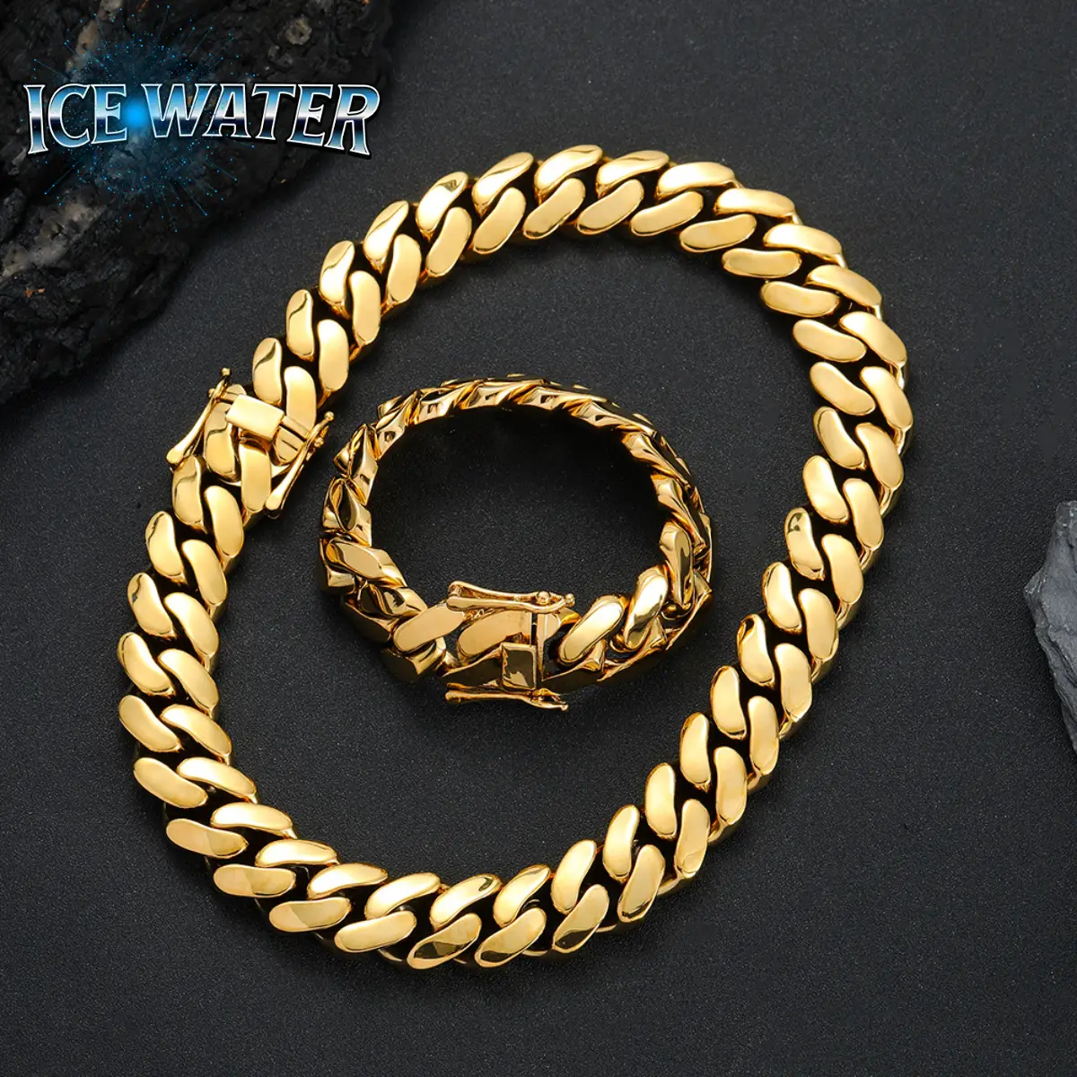 ICE WATER 22MM Men's Stainless Steel Cuban Link Chain Necklace - Durable, Miami-Style Chain with Cuban Link Design - Perfect for Everyday Wear