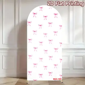 Sweet Pink Bow Arch Backdrop Cover for Girl Dreamy Birthday Party Baby Shower Decor Party Decorations Banners Photo Backdrops Elastic Double-Sided Spandex Fabric Background Wall Hanging Backdrop