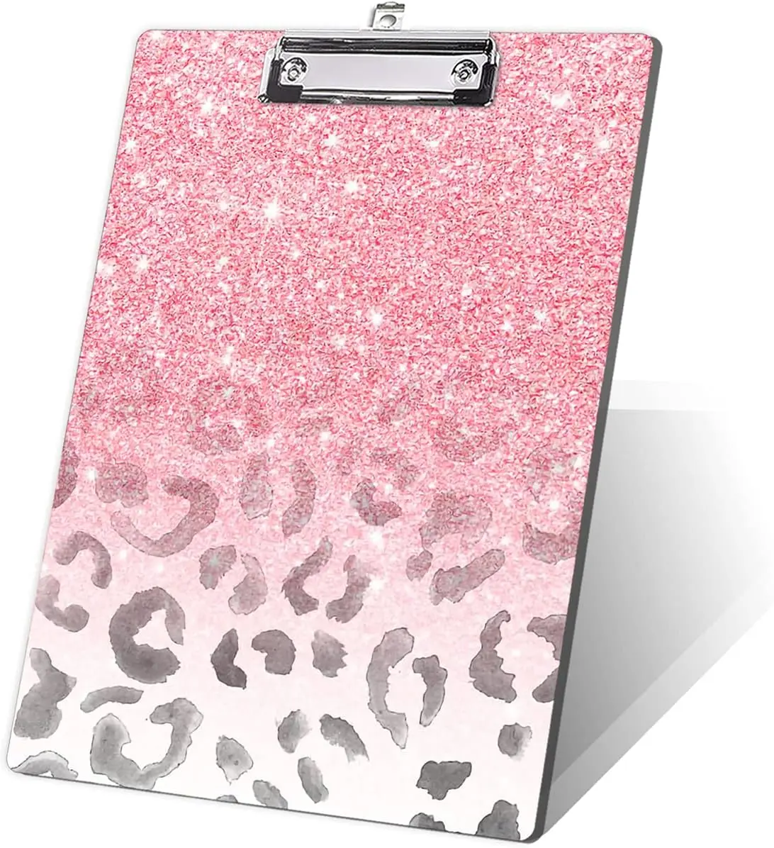 Leopard Print Wood Decorative Clipboard for Girls - Modern Girly Glitter Design, 8.5"x12.5" Office Filing Stationery, Ideal for Back to School Haul, Halloween, Christmas, Thanksgiving, Easter