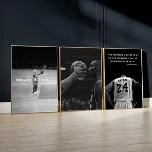 Kobe Bryant Inspirational Poster, Basketball Legend Motivational Wall Art, Black and White Motivation Success Quote Prints Decor - UNFRAMED