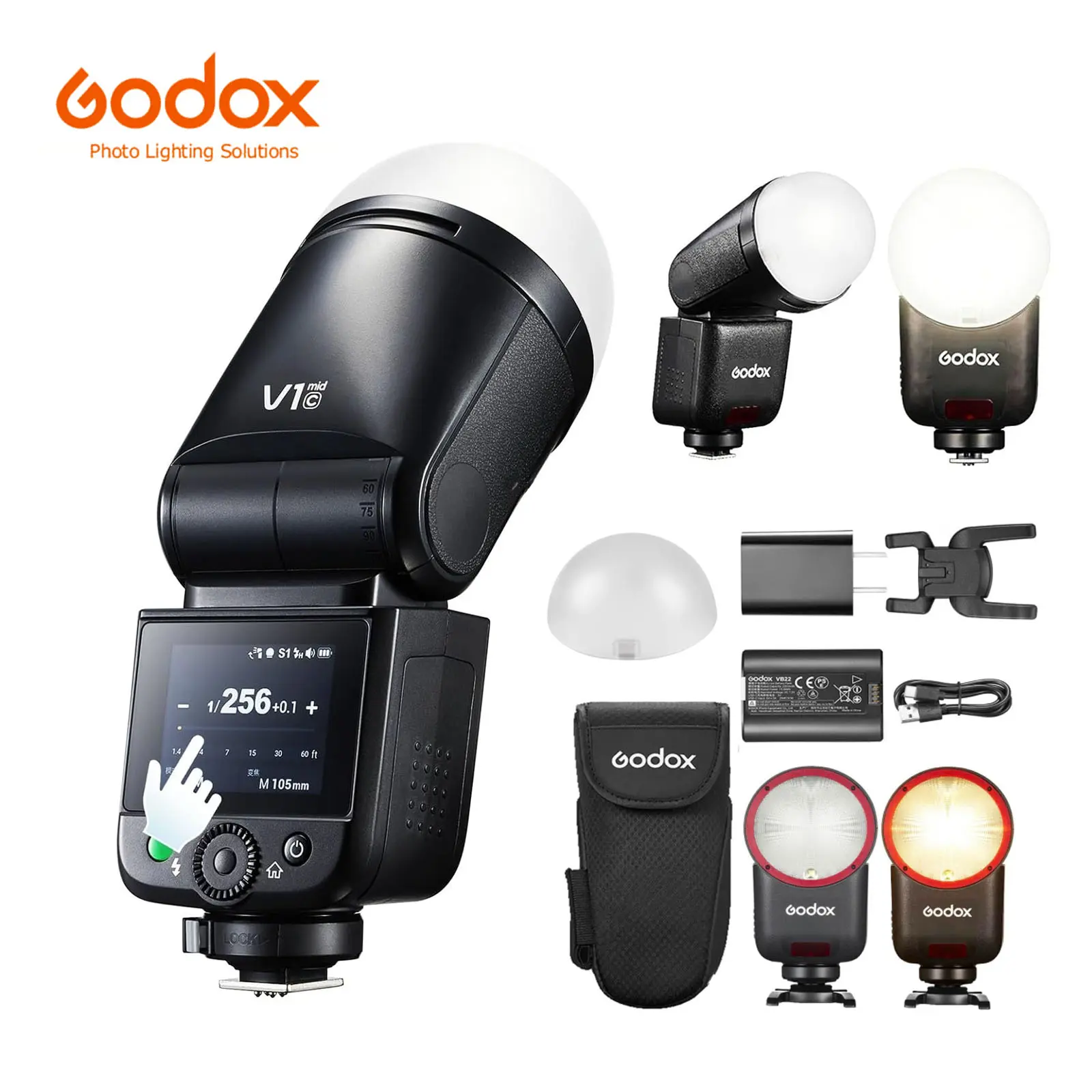 GODOX V1 Mid V1mid C Flash with Diffuser Dome (Godox AK-R11) TTL Round Head Camera Flash for Canon, HSS 2.4G 1/8000s, 55Ws Power Output, 1.7s Recycle Time, 650 Full-Power Flashes, Touch Color Screen