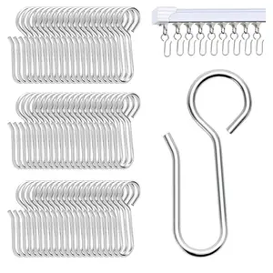 50pcs Small Curtain Track Hooks, S Shaped Short Drape Pins, Flexible Ceiling Curtain Track Rollers, Metal Rod Clips Holder - Silver Color