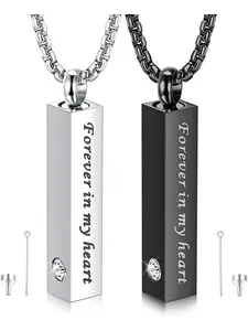 Urn Necklace For Ashes Mens Minimalist Chain Engraved Necklace Urn Pendants For Ashes Silver Black Cube Urns For Human Ashes Memorial Cremation Urn Locket Keepsake Urn Jewellery For Ashes Jewelry For Women Men Exquisite Jewelry Gift