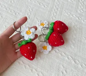 Crochet Strawberry Daisy Keychain: Cottagecore Amigurumi Bag Charm