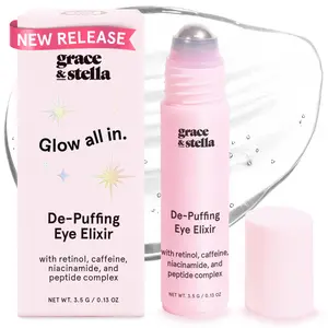 Under Eye Brightener Roller – Retinol Caffeine Serum For Puffiness Dark Circles Fine Lines Hydrating Smoothing Vegan Skincare Hyaluronic Acid Soothing SPF Lightweight Stocking Stuffers by grace & stella