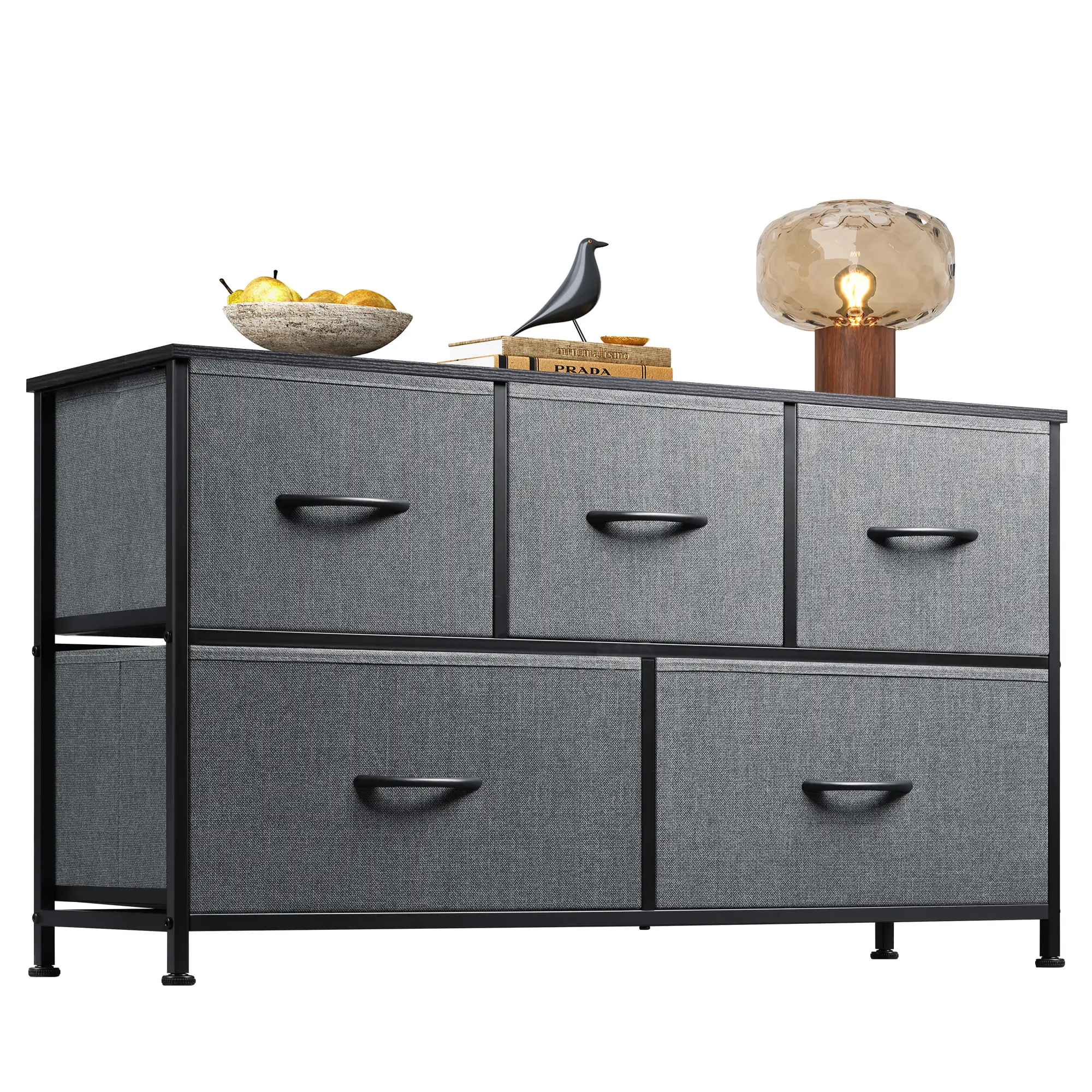 WLIVE 5-Drawer Dresser for Bedroom, Wide Chest of Drawers, Low-Profile Fabric Dresser, Storage Organizer Unit with Fabric Bins for Closet, Living Room, Hallway