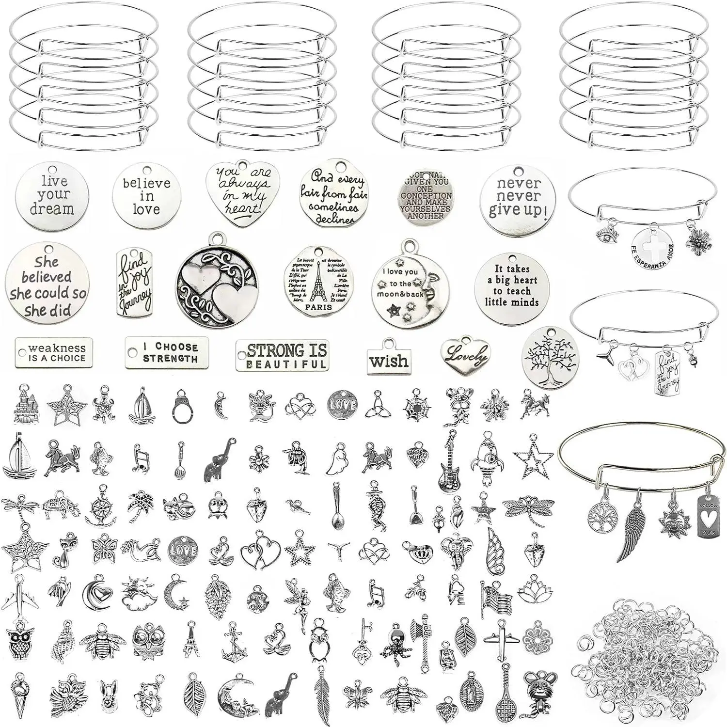 Mixed Style Beaded Bracelet Making Kit, 240pcs/set Adjustable Metal Wire Blank Beaded Bracelet, DIY Jewelry Making Kit for Women & Teenager, Beading Accessories, DIY Beads, Adjustable Beaded Design, Beading Kits