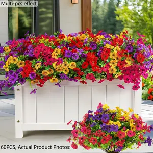 60 Bundles Artificial Flowers for Outdoor Decoration, UV-Resistant Violet Eucalyptus Faux Plants, Indoor Outdoor Courtyard Home Porch Decor, Flower Arrangement