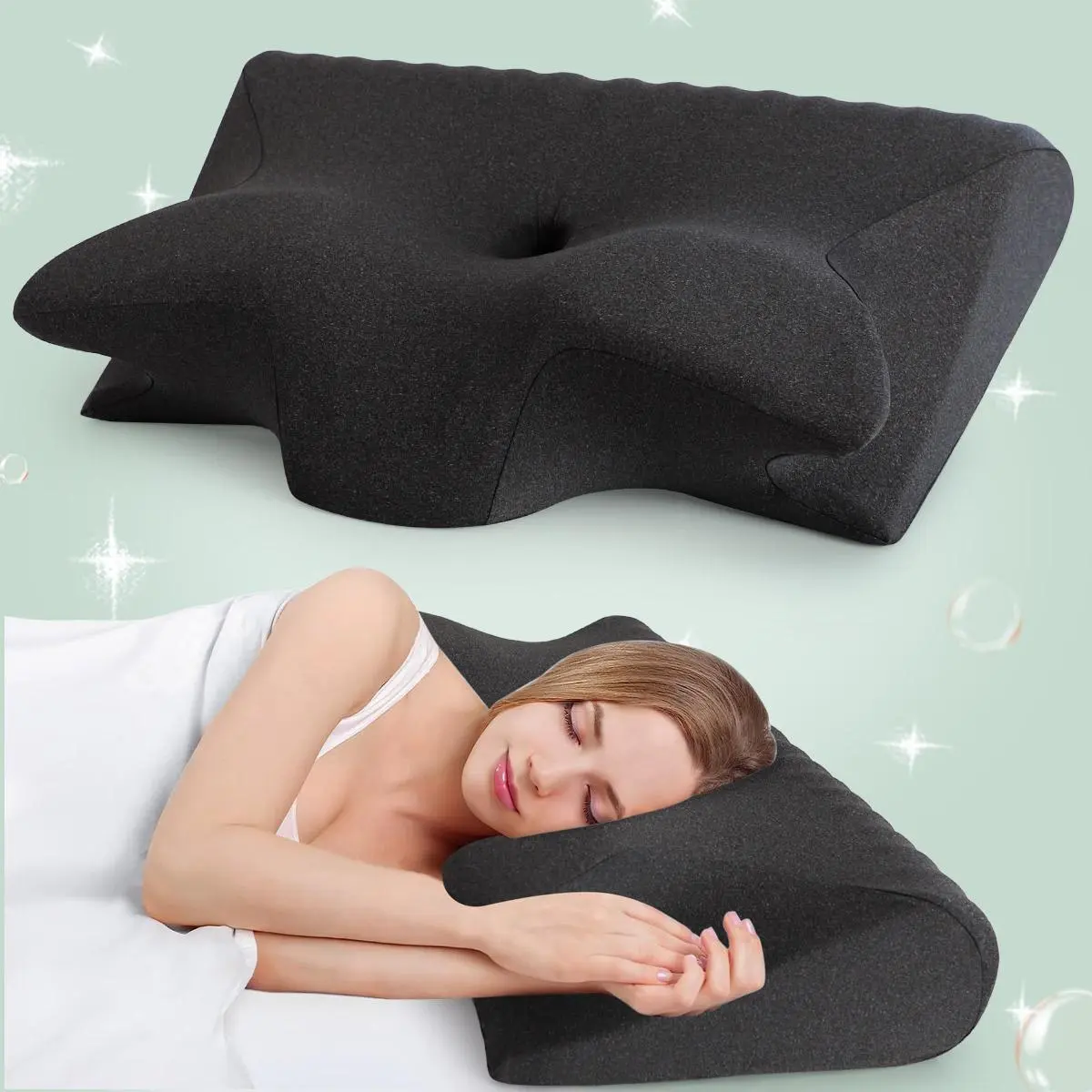 Supportive Contoured Memory Foam Neck Pillow, 1 Count Soft & Comfortable Neck Pillow, Ergonomic Design Neck Support Pillow for Side Sleeping, Cool Bed Pillows for Home & Travel, Travel Neck Cushion