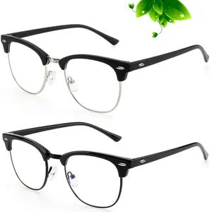 Stylish Semi-Rimless Blue Light Blocking Glasses for Men & Women  Daily Protection Lightweight Minimalist Design(AN14)