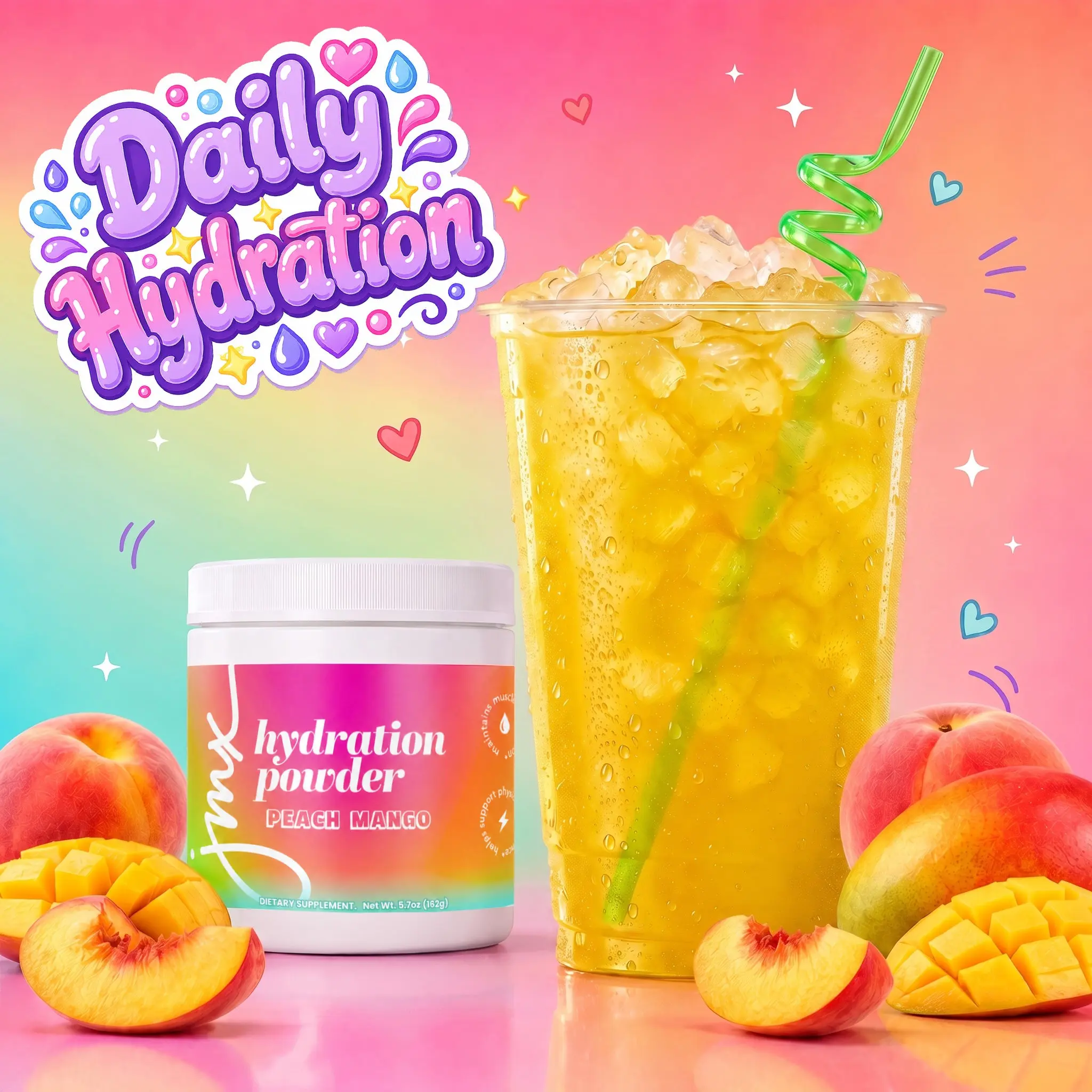 JMX Hydration Powder, Peach Mango Flavor, Electrolyte Drink Mix, Sugar-Free, Caffeine-Free