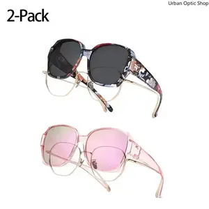 XUH 2-Pack Oversized Polarized Fit-Over Sunglasses, Stylish Unisex Geometric Angular Frame, UV400 Anti-Glare Lightweight Flexible Eyewear for Prescription Glasses, Women's Sunglasses for Outdoor Use